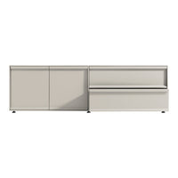 Light gray modern cabinet with sleek, minimalist design and smooth surface, featuring flat-panel doors and clean lines.