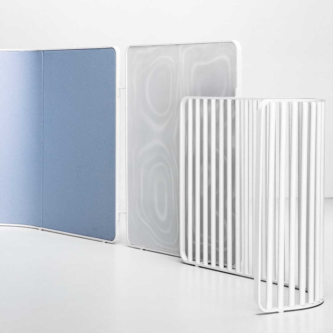 Colorful abstract patterns with soft blue and white designs, featuring sleek, modern shapes and textures.