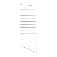 Sleek silver metal rack with vertical lines and a minimalist design, ideal for modern spaces.