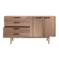 Wooden sideboard in rich walnut finish with a smooth, natural grain pattern and modern minimalist design.