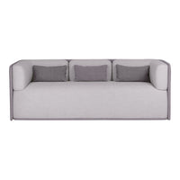Light gray sofa with contrasting dark gray cushions, featuring a minimalist design and clean lines.