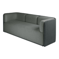 Modern gray sofa with a sleek, minimalist design and smooth fabric texture, perfect for contemporary interiors.
