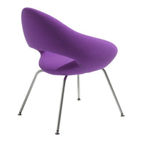 Modern purple upholstered chair with a sleek design and chrome legs, perfect for contemporary decor.