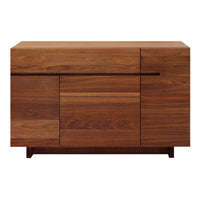 Walnut wood sideboard featuring a smooth finish and minimalist design with natural wood grain patterns.