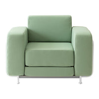 Mint green armchair with a modern, minimalist design and clean lines, perfect for contemporary decor.