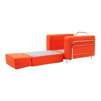 Vibrant orange lounge chair with a sleek, modern design and a minimalist pattern, perfect for contemporary decor.