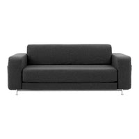 Gray upholstered sofa with a sleek, modern design and minimalist chrome legs. Perfect for contemporary interiors.