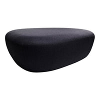 Black textured ottoman with a smooth, rounded shape and minimalist design, perfect for modern interiors.