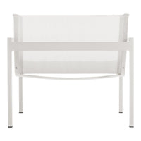 White mesh chair with a minimalist design, featuring a simple pattern and sleek lines for modern decor.