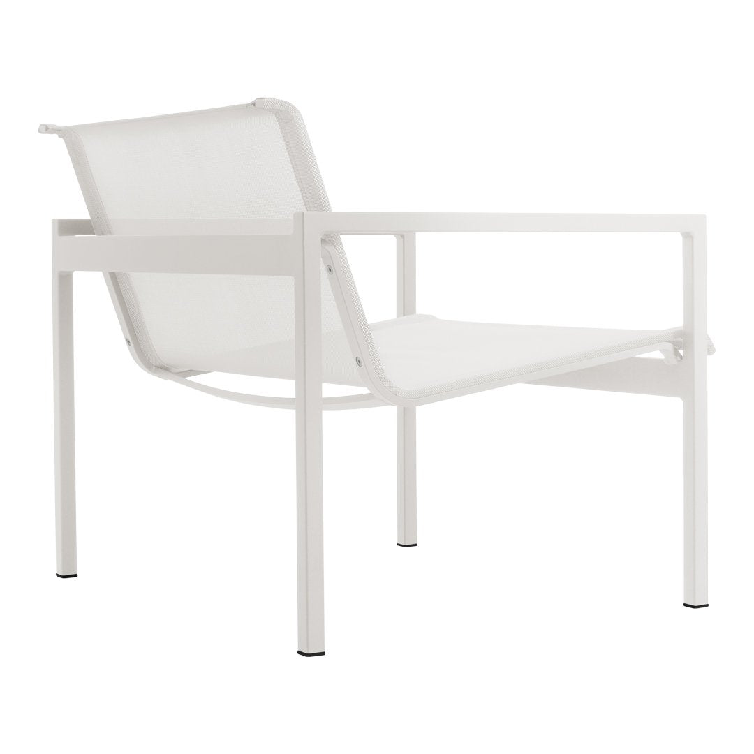 White metal chair with a sleek, minimalist design and breathable mesh seat for modern decor.