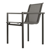 Modern gray mesh chair with a sleek black frame, featuring clean lines and minimalistic design.