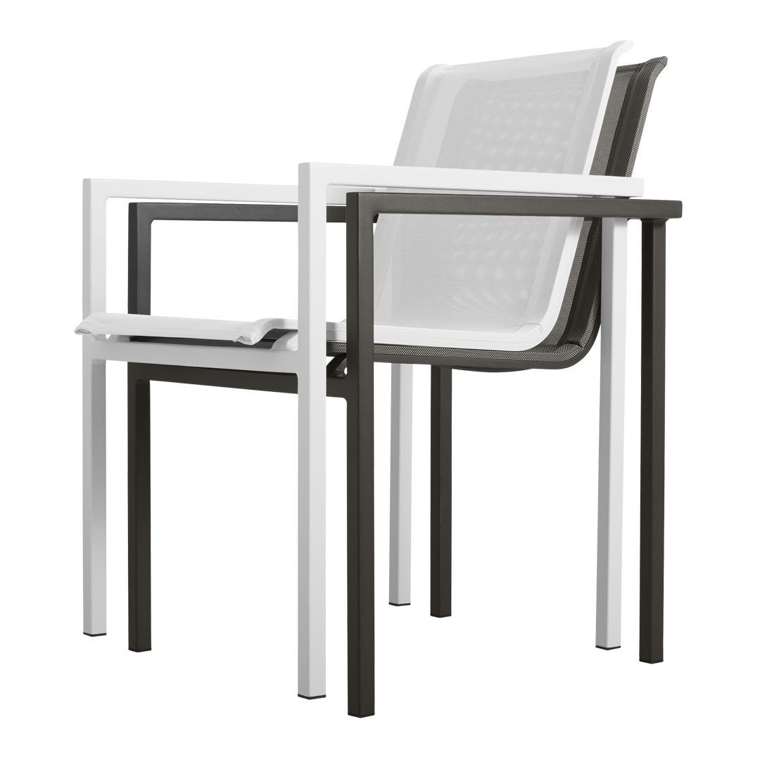 Modern chair featuring a sleek white and grey design with geometric patterns. Perfect for contemporary decor.