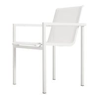 White minimalist chair with a sleek design and mesh pattern, perfect for modern decor.