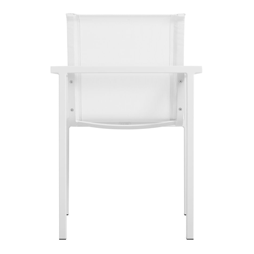 White modern chair with a minimalist design and transparent mesh backrest. Ideal for contemporary interiors.