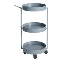 Light blue three-tier rolling cart with circular trays and a sleek metal frame, perfect for stylish organization.
