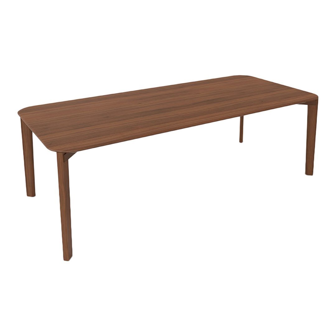 Wooden dining table with a rich brown finish and smooth, minimalist design. Perfect for modern interiors.