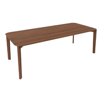 Wooden dining table with a rich brown finish and smooth, minimalist design. Perfect for modern interiors.