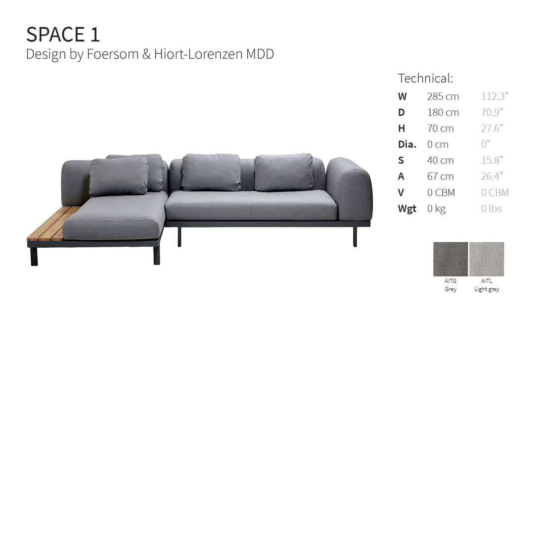 Gray sectional sofa with sleek lines and a stylish wood accent, featuring a modern, minimalist design.