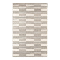 Light gray and cream striped area rug featuring a modern geometric pattern. Ideal for contemporary home decor.