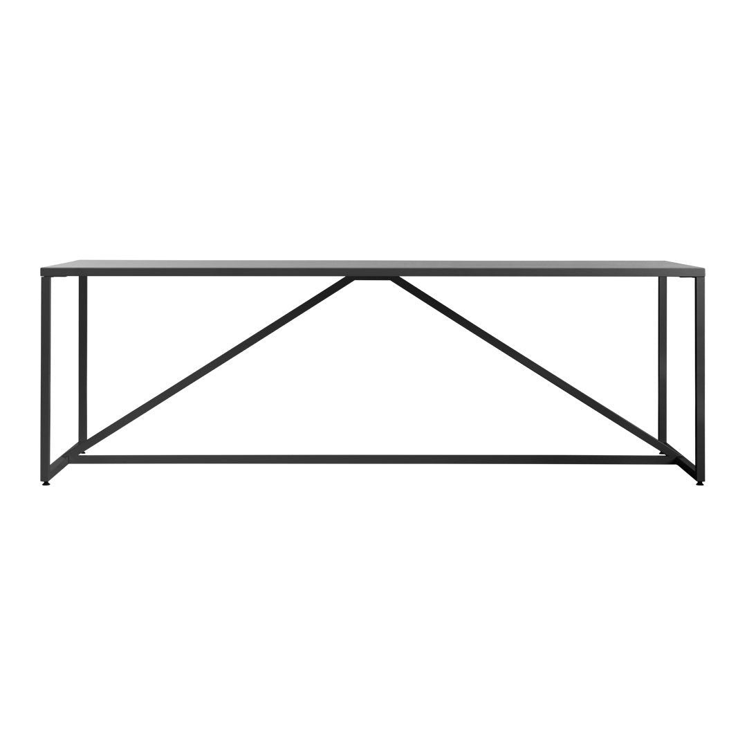 Black metal frame coffee table with a sleek, minimalist design and geometric pattern.