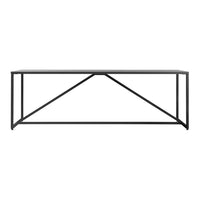 Black metal frame coffee table with a sleek, minimalist design and geometric pattern.
