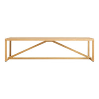 Natural wood console table with a light oak finish and simple geometric design. Perfect for modern decor.