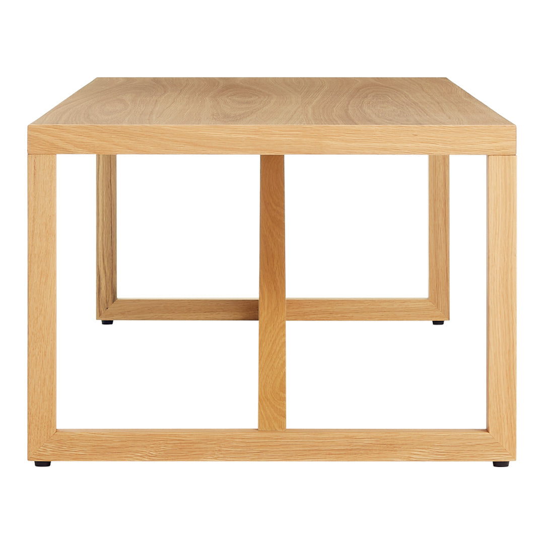 Light oak square coffee table with a natural wood grain pattern and minimalist design.