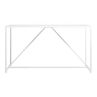 White metal table with a minimalist design and geometric patterns, featuring clean lines and a modern aesthetic.