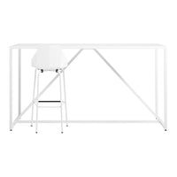 Minimalist white bar table with sleek geometric patterns, paired with a matching white stool for a modern look.