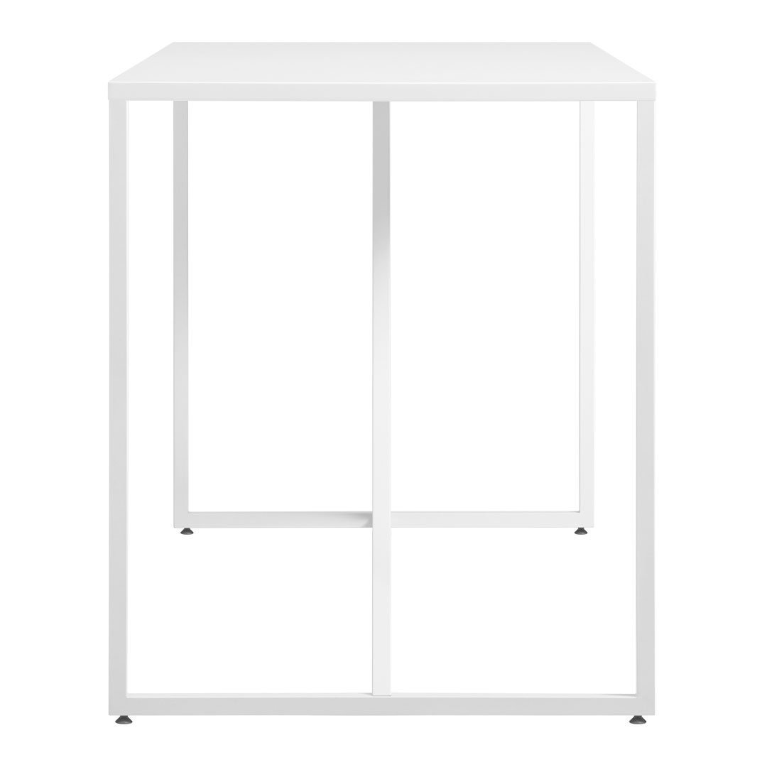 White minimalist square table with a sleek metal frame and clean lines, perfect for modern interiors.