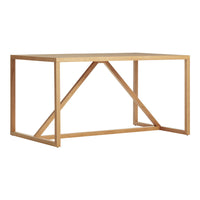 Natural wood finish with a sleek, minimal design and geometric pattern in the base. Ideal for modern decor.