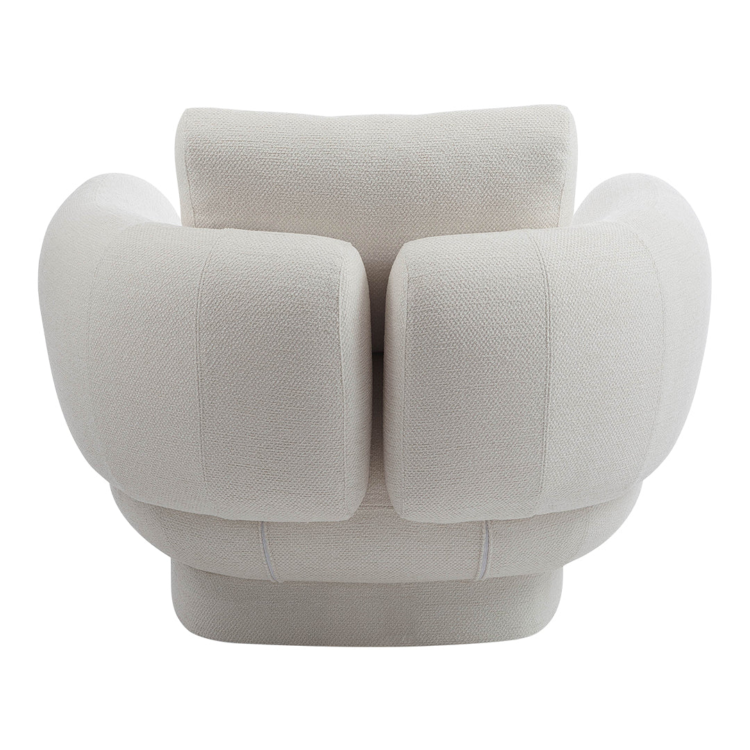 Off-white textured lounge chair with plush, rounded cushions and subtle woven pattern. Ideal for modern interiors.