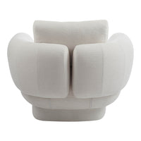 Off-white textured lounge chair with plush, rounded cushions and subtle woven pattern. Ideal for modern interiors.
