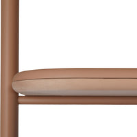 Tan padded seat and matte brown frame, featuring a smooth, minimalist design.