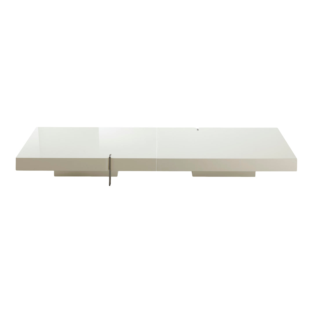 Sleek white modern coffee table with a glossy finish and minimalistic design, perfect for contemporary decor.