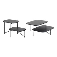 Set of two modern black coffee tables with smooth surfaces and minimalistic design. Ideal for contemporary decor.