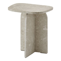 Light gray terrazzo side table with smooth, rounded edges and subtle speckled pattern. Perfect for modern decor.