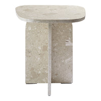 Light beige side table with a textured, speckled pattern and smooth rounded edges. Perfect for modern decor.