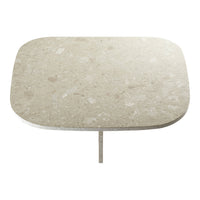 Light beige rectangular tabletop with subtle speckled pattern, featuring a smooth, rounded edge.