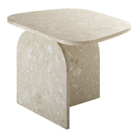 Cream-colored table with a smooth, matte finish and subtle, textured patterns throughout. Perfect for modern decor.