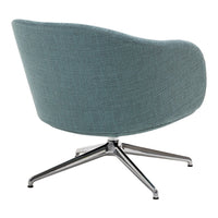 Light blue upholstered chair with a textured pattern and sleek chrome base, perfect for modern decor.