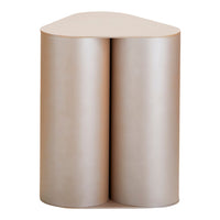 Beige geometric side table with a curved, minimalist design and smooth, matte finish. Ideal for modern decor.