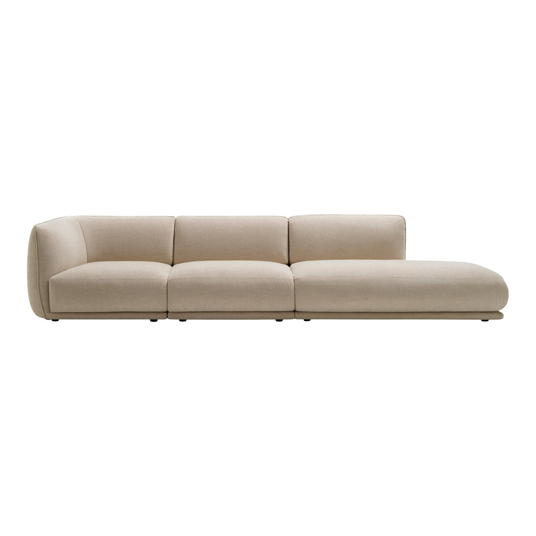 Beige modern sectional sofa with smooth, minimalist design and no patterns, perfect for contemporary interiors.