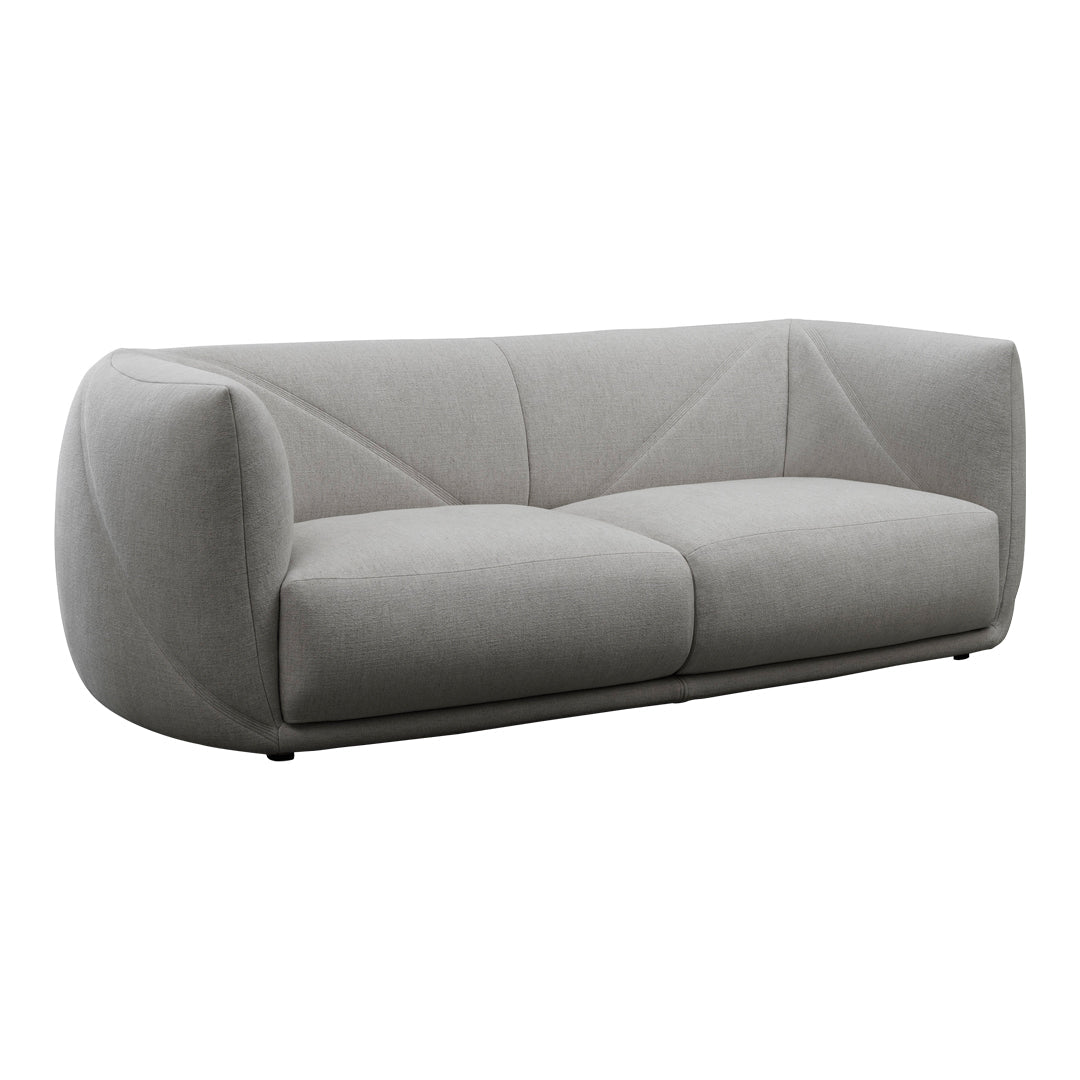 Light gray modern sofa with a sleek, minimalist design and subtle geometric patterns on the upholstery.