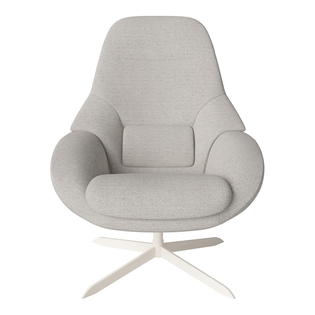 Light gray upholstered chair with a modern, curved design and a smooth fabric texture. Ideal for contemporary decor.