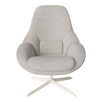 Light gray upholstered chair with a modern, curved design and a smooth fabric texture. Ideal for contemporary decor.