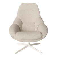 Beige textured armchair with a smooth finish and subtle design, featuring a modern swivel base.