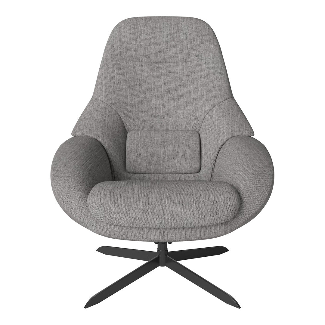 Gray upholstered chair with a smooth, modern design and subtle texture on a black star base. Perfect for stylish interiors.