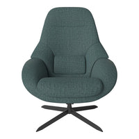 Teal upholstered chair with textured pattern, featuring a black metal base and modern design. Perfect for stylish interiors.