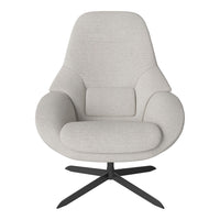 Light gray fabric armchair with a smooth, minimalist design and a black star base. Perfect for modern interiors.